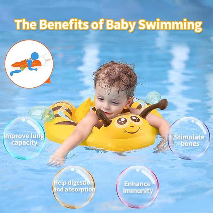 Free Swimming Baby Inflatable Baby Pool Float Ring Size Improved Bumble Bee Toddler Swim Trainer for Age of 3-36 Months (Yellow, Small)