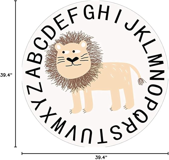 Poowe Round Kids Playroom Rug - Soft Alphabet Nursery Rug for Bedroom - Playtime Collection, Learning & Game Carpet for Classroom, Best Shower Gift for Infant Toddlers (Round 39.4" Little Lion)