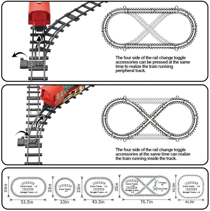 JUQU Christmas Train Set - Electric Train Toys w/Smokes&Lights&Xmas Sounds, Toddler Train Sets for Kids w/Rechargeable Battery & Locomotive Engine, 4 Cars & 21 Tracks for Age 3 4 5 6 7 8+ Boys Girls
