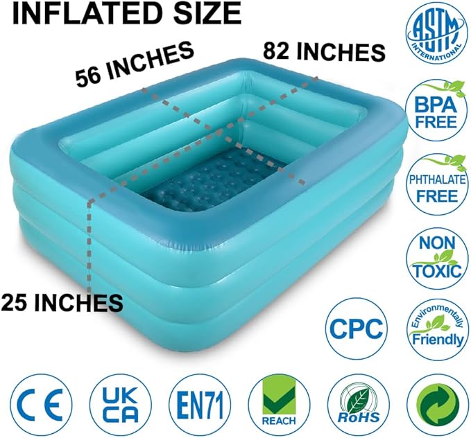 Inflatable Family Swim Play Center Pool, 82" x 56" x 25" Giant Blow Up Pool Summer Water Fun with Inflatable Soft Floor for Family, Garden, Outdoor, Backyard (Green)