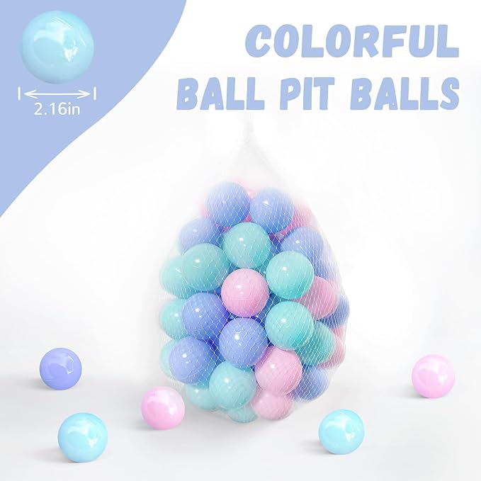 100 Ball Pit Balls for Toddlers, Phthalate & BPA Free Plastic Balls, Crush Proof 2.16" Colorful Balls for Ball Pit Play Toys for Kids with Storage Bag (Pink, Blue, Green)