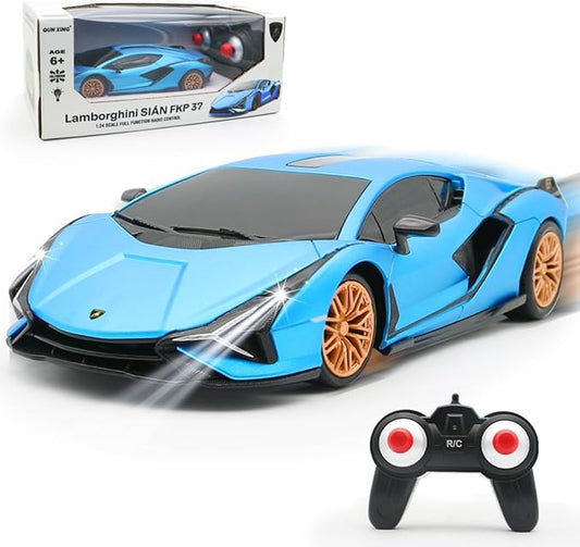 QUN XING Remote Control Car 1:24 Officially Licensed 2.4GHZ Rc Cars Lambo Sport Racing Toy Car for Kids Boys 4-7 Years Birthday Gift, Blue