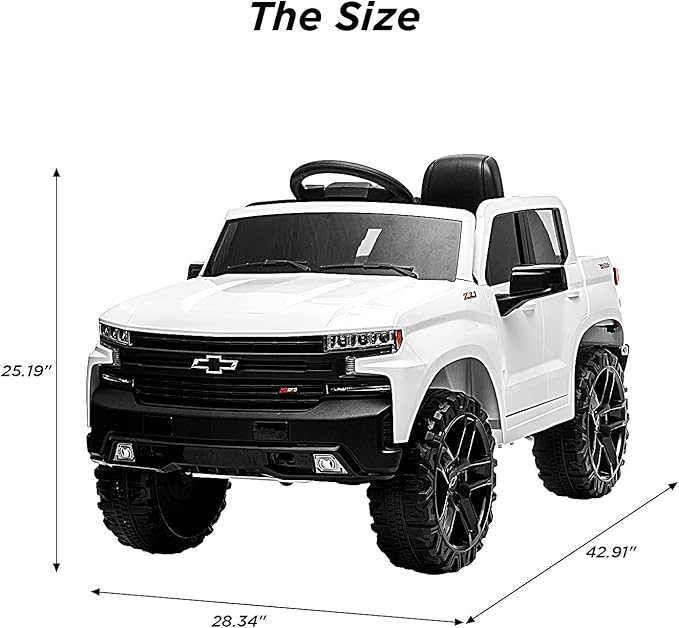 12V Ride on Car for 3-6years, Battery Powered Licensed by Chevrolet Silverado GMC Kids Ride On Truck, Toddler Electric Vehicles Toys w/RC, MP3/Bluetooth, Spring Suspensionfor Boys and Girls(White)