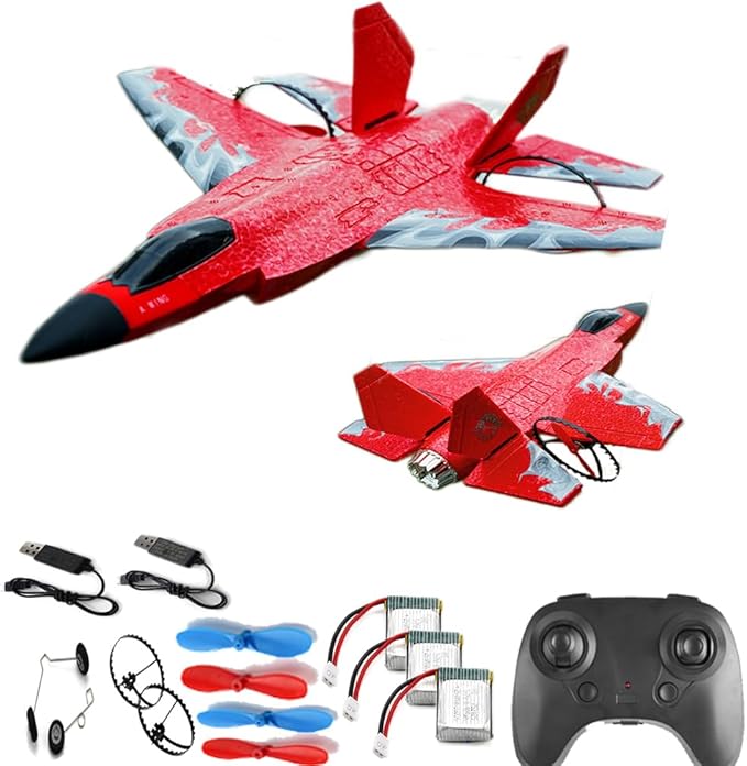 RC Plane, F-35 Jet Plane Remote Control Glider Airplanes,2 Channel 2.4GHZ Remote Control Plane Aircraft, Double Charging Wire RC Airplane Easy to Fly for Adults Beginners (Red)