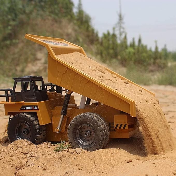 Remote Control Construction Dump Truck Toy 2.4G RC 6 Channel Bulldozer 4 Wheel Driver Mine Construction Alloy Metal Vehicle Truck 1:18 with 2 Rechargeable Batteries for Boys Birthday Xmas Gift