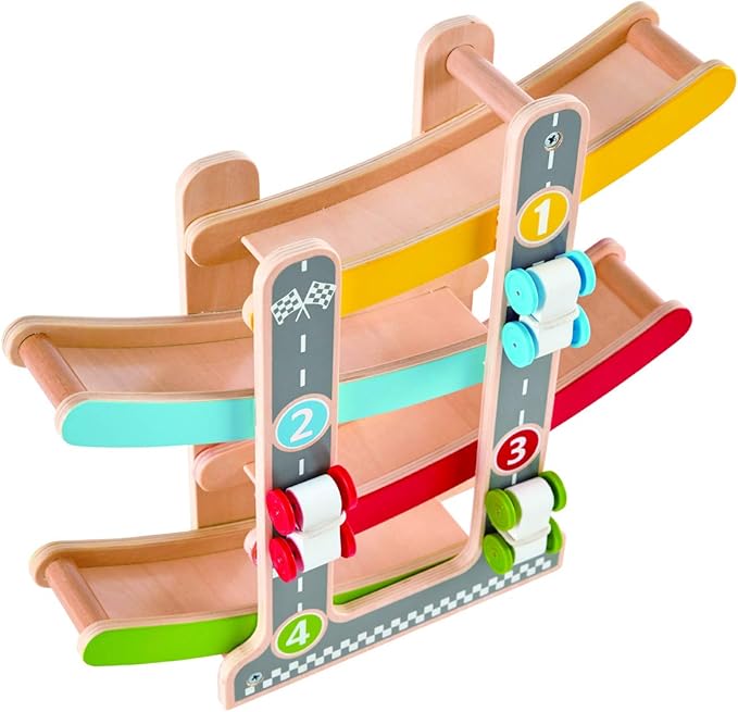 Hape Oddler Toys for 1 2 Year Old Boy & Girl Gifts Wooden Race Track Car Ramp Racer with 4 Mini Cars