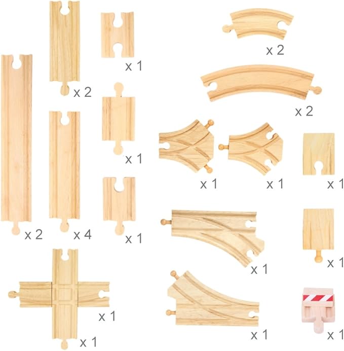 Bigjigs Rail Low Level Train Track Expansion Pack - 25pc Wooden Train Track for Train Sets , Quality Bigjigs Train Accessories , Compatible with most major Wooden Railway Brands