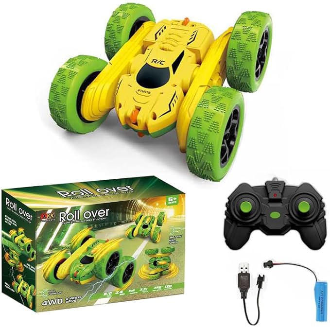 Generic Roll Over FlipDrive R/C 360°Rotating | Double-Sided Stunt Car Remote Control Toy for Kids | Rechargeable Batteries Included.Unleash Flips, Twists, and Thrills for Birthdays!, Lime Green