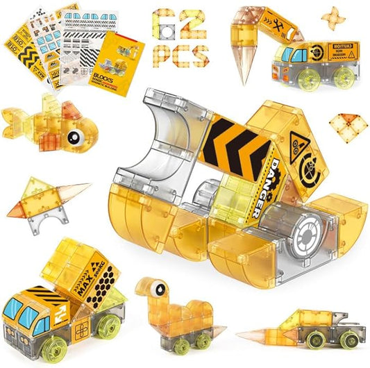cossy Magnetic Blocks, 3D Magnetic Building Blocks, Multi Shape Magnet Toys with Cars Set, STEM Toys, Educational, Preschool Montessori Sensory for Boys and Girls