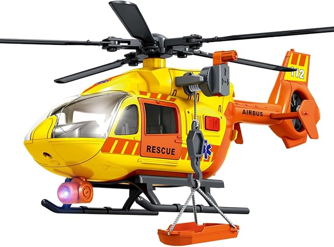 Wenbeier Rescue Helicopter Toys for Boys with Hanging Basket Airplane Toy with Lights and Sound Rescue Vehicles Toys for Kids Aged 3 4 5 6 7