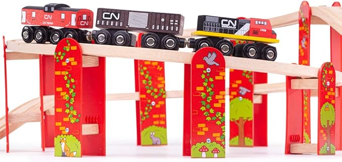 Bigjigs Rail High Level Wooden Train Track | Great Starter Expansion & Connectors Pack for Wood Railway Sets | Toy Pack Comes with Bridge & Ramp | Ideal Educational Kids Gifts for Boys & Girls Age 3+