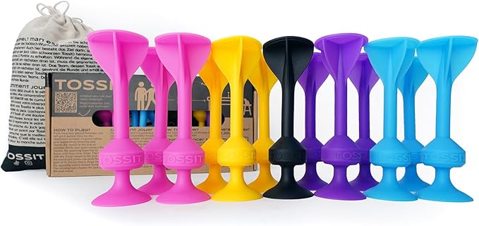 TOSSIT Game Suction Cup Darts, Toss Game Perfect Family and Party, Silicone Throwing Game for Backyard, Indoor and Outdoor Fun, Family Pack, Pink Purple Light Blue Yellow
