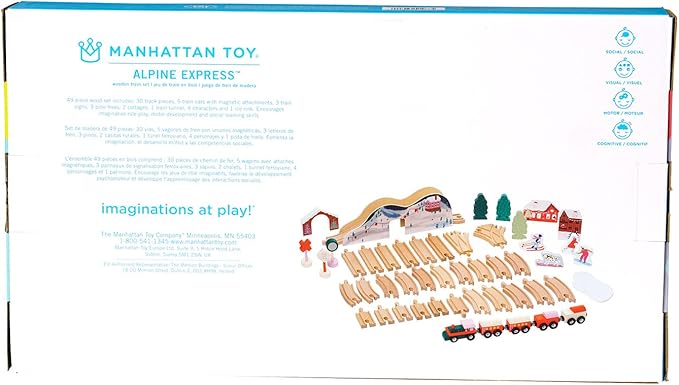 Manhattan Toy Alpine Express 49-Piece Wooden Toy Train Set with Scenic Accessories for Toddlers 3 Years and Up Multicolor