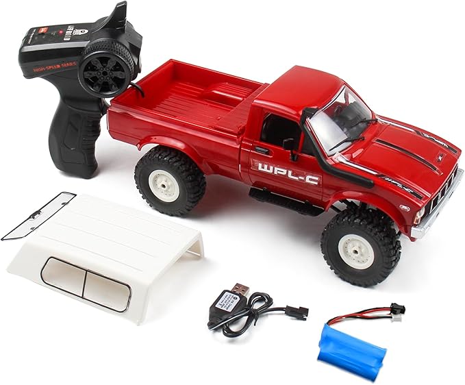 RC Crawler 1/16 Scale RC Rock Crawler, WPL C24 All Terrain RC Car RTR 4x4 Off-Road Remote Control Trucks with LED Lights and Two Batteries for Kids and Adults