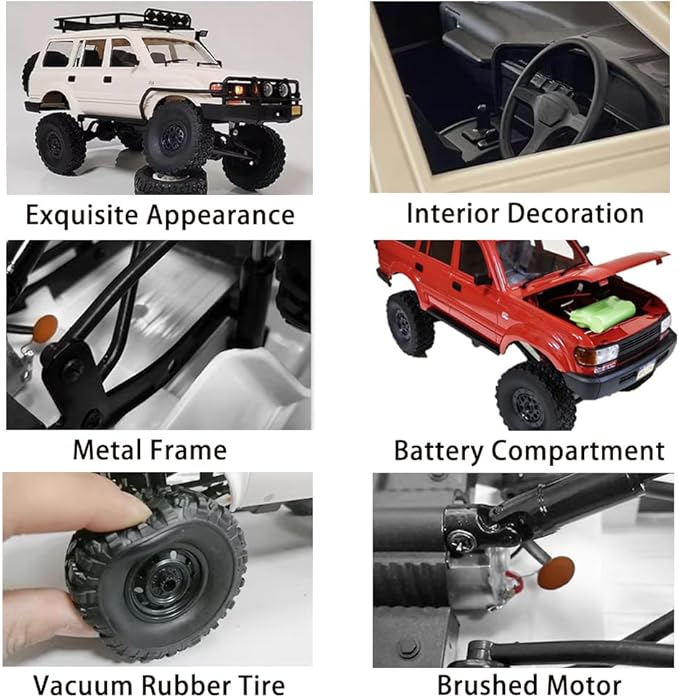 GoolRC RC Truck, WPL C54-1 RC Crawler 1/16 Scale Remote Control Car, 4WD All Terrain Off Road RC Rock Crawler, 2.4GHz RC Climbing Car with LED Lights and Two Batteries for Kids and Adults (Yellow)