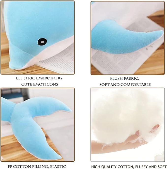 Dolphin Stuffed Animals Plush Pillow Super Soft Sea Animal Plush Toys Dolls for Boys Girls Sleeping Cushion Gift (50cm/19.68in, Blue)