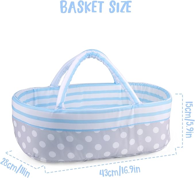 BABESIDE 9 Pcs Reborn Baby Doll Clothes with Bassinet for 17-22 Inch Dolls, Baby Dolls Clothes Outfit Accessories for Baby Doll Boy (Blue)