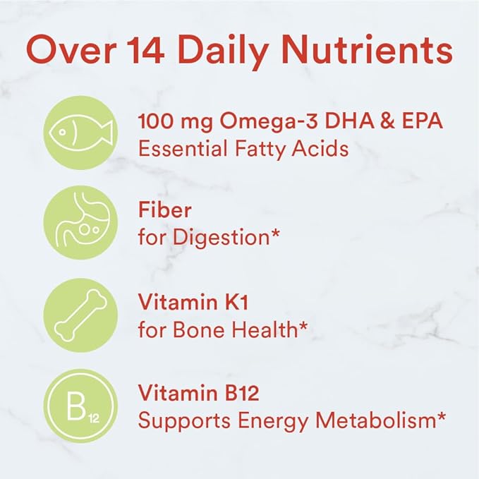 SmartyPants Kids Multivitamin Gummies and Fiber Supplement: Vitamin D3, C, Vitamin B12, B6, A, Zinc, Biotin, Inositol, Fiber Gummies, Three Fruit Flavors, 120 Count (30 Day Supply)