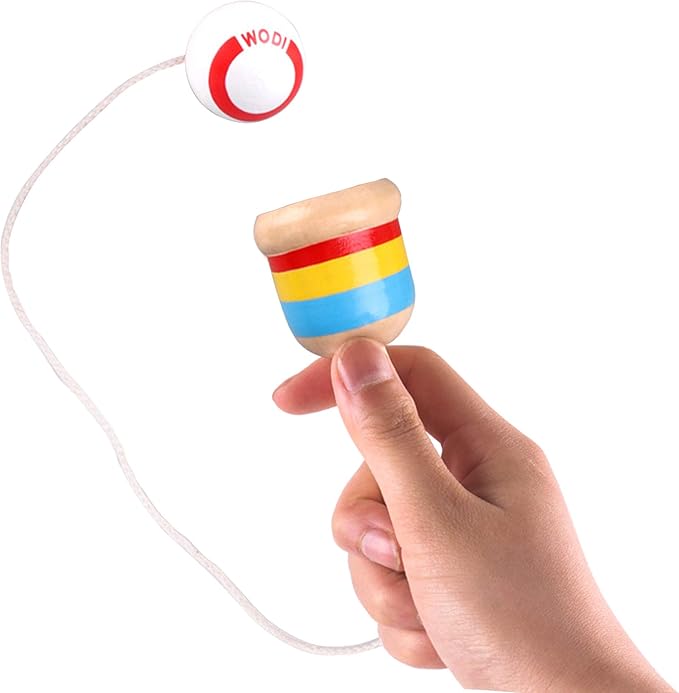 8 Packs Wooden Catch Ball Game Ball Catching Cup Vintage Catch Game for Kids Hand Eye Coordination Educational Game, White and Red