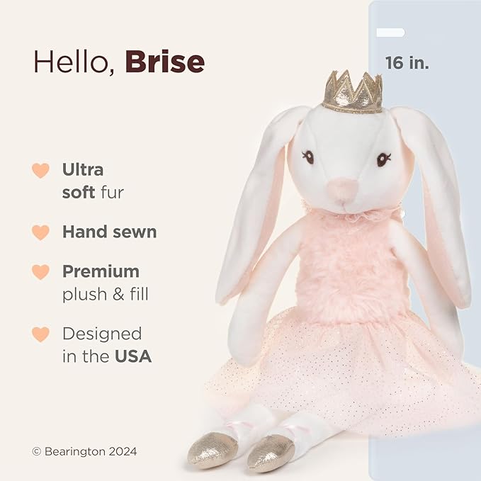 Bearington Brise The Ballerina Bunny Stuffed Animal, 16 Inch Plush Bunny - Dance Recital Gifts for Girls