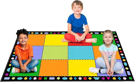Booooom Jackson Classroom Rug Elementary,Colorful Classroom Carpet Preschool Seating Rug for School, Classroom Area Rug with Non-Slip Backing (5.2 x7.5 ft, P001-RainbowTiles-Plus)