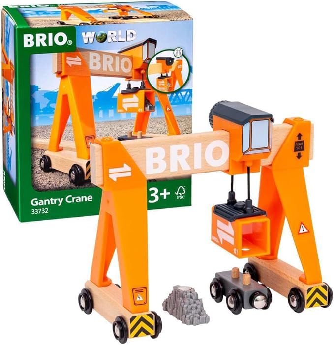 BRIO Gantry Crane - Authentic Railway Toy | Functioning Sliding Cabin | Wooden Track Compatible | FSC-Certified Beech Wood Construction