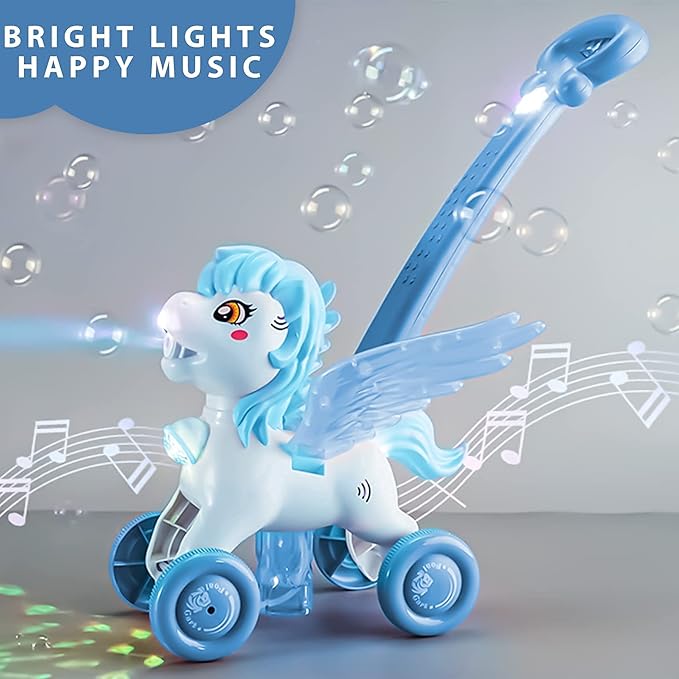 Bubble Machine Blower Blaster Lawn Mower Maker Blue Toy Fun Portable Handheld Operate Automatic Battery Electric Outdoor Summer Birthday Best Gift Light for Toddler Boy Girl Kid 1 2 3+ Year Old