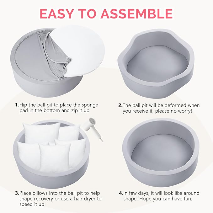 Wilwolfer Foam Baby Ball Pit for Toddlers: 47 x 14.5 inch Extra Large Kids Ball Pit, Indoor Outdoor Babies Playpen, Kids Soft Play Toys, Birthday Gift for Girl Boy - Balls Not Included