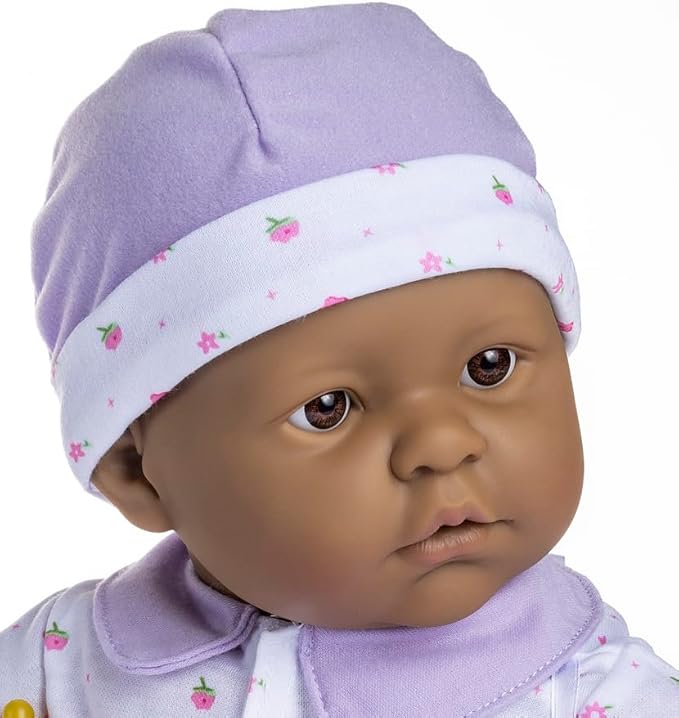 JC Toys - La Baby - Hispanic 20-inch Large Soft Body Baby Doll - Washable - Removable Purple Outfit with Hat and Pacifier - For Children 2 Years and up