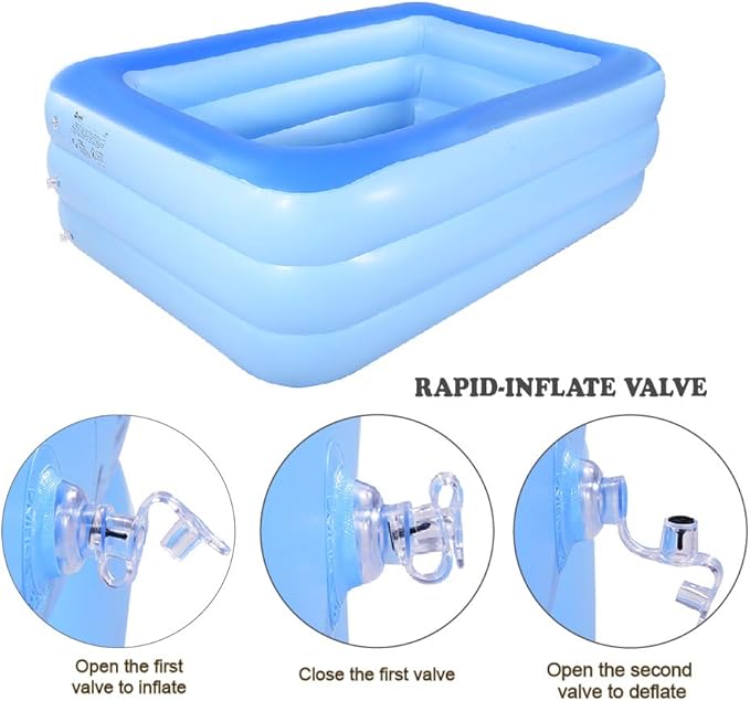 Inflatable Family Swim Play Center Pool, 82" x 56" x 25" Giant Blow Up Pool Summer Water Fun with Inflatable Soft Floor for Family, Garden, Outdoor, Backyard (Blue)