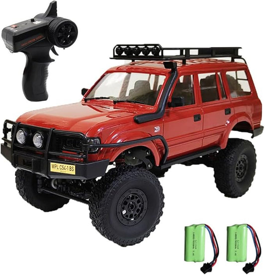 GoolRC RC Truck, WPL C54-1 RC Crawler 1/16 Scale Remote Control Car, 4WD All Terrain Off Road RC Rock Crawler, 2.4GHz RC Climbing Car with LED Lights and Two Batteries for Kids and Adults (Red)