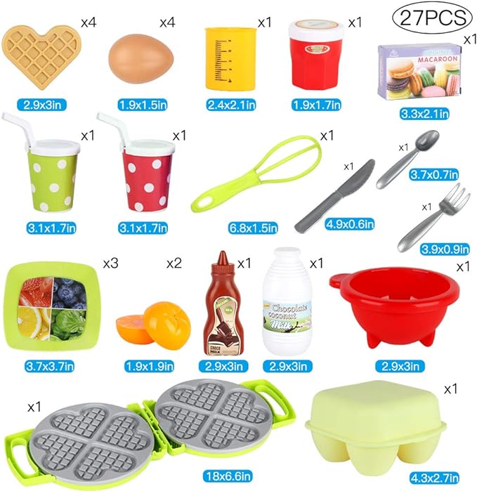 27 Pack Waffle Play Food Toys for Toddlers ,Kitchen Sets for Kids,New Sprouts Waffle Time Variety Toys Gift for Kid Children ,Early Educational Learning Game for Age 3 4 5 6 7 8 Boys Girls
