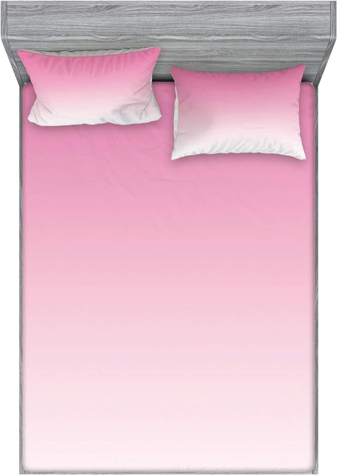 Ambesonne Ombre Fitted Sheet & Pillow Sham Set, Dreamy Pale Pink Waterfall Cotton Candy Inspired Modern Digital Print Girls Artwork, Decorative Printed 3 Piece Bedding Decor Set, Calking, Pale Pink