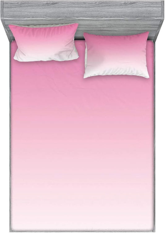 Ambesonne Ombre Fitted Sheet & Pillow Sham Set, Dreamy Pale Pink Waterfall Cotton Candy Inspired Modern Digital Print Girls Artwork, Decorative Printed 3 Piece Bedding Decor Set, Calking, Pale Pink