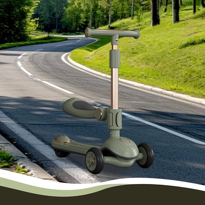 Winhope Kick Scooter for Kids, 2-in-1 Kick Scooter with Wide Deck,Folding 3 Wheel Children Scooter Outdoor Ride-On Toys for Boy Girl Aged 3-8