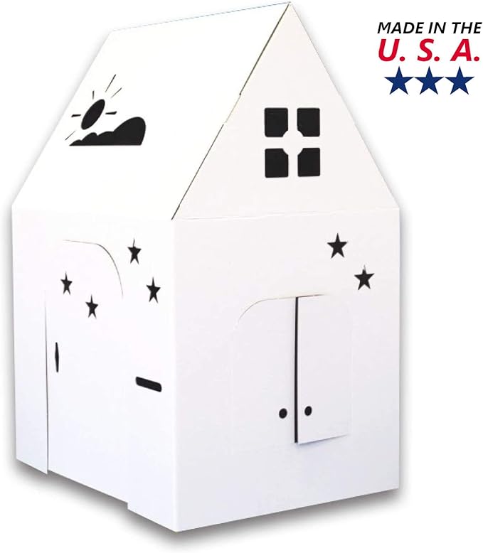 Easy Playhouse - Kids Art and Craft for Indoor and Outdoor Fun, Color, Draw, Doodle on this Blank Canvas – Decorate and Personalize a Cardboard Fort, 34" X 27" X 48" - Made in USA, Age 3+