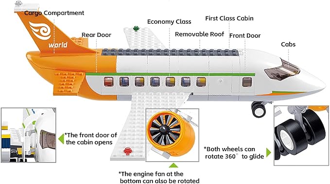 City Passenger Airplane Building Toy Set,With Airport Passenger Terminal,Radar Tower,Luggage Truck,Container Loader And 7 Figures,Aviones 747 Plane Set For Kids 6+ (Passenger Airplane 678Pcs)