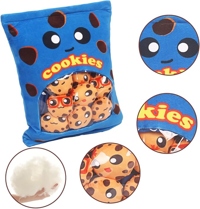 ARELUX Cute Cookie Plush Pudding Pillow:Snack Pillow Toys Bag Removable Stuffed Animal 8Pcs Sets Creative Plush,Soft Yummy Cookie Plushie Food Throw Pillow,Dolls Friends Family Member