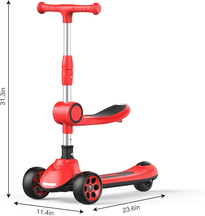 Kids Kick Scooter,Adjustable Height Handlebars and Removable Seat Scooters for Kids,3 Lighted Wheels Anti-Slip Deck Toddler Scooter for Boys & Girls Aged 3-12 up to 132 Lbs.