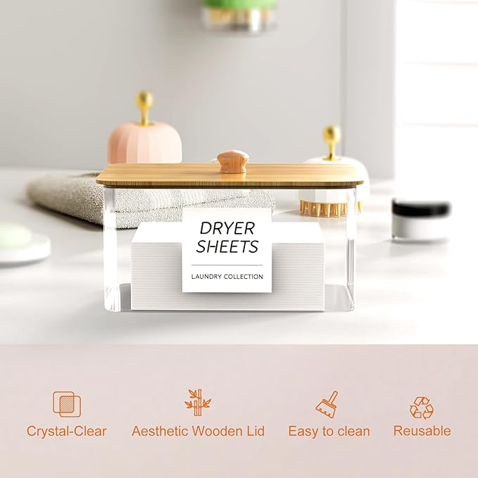 3+3 Pack laundry room organization - Dryer Sheet Holder, Laundry Pods Container, Clear Laundry Detergent Dispenser with Scoops Labels and Mesh Laundry Bags