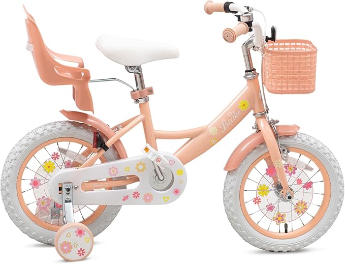 Girls Bike with Basket for Toddlers and Kids Aged 3-14 Years Old, 14 16 18 Inch with Training Wheels & Doll Seat, 20 Inch with Kickstand & Rear Rack, Princess Style Bicycle for Gift