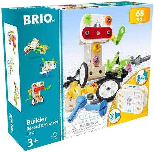BRIO Builder 34592 - Builder Record and Play Set - 67-Piece Construction Set STEM Toy with Wood and Plastic Pieces and a Sound Recorder for Kids Age 3 and Up
