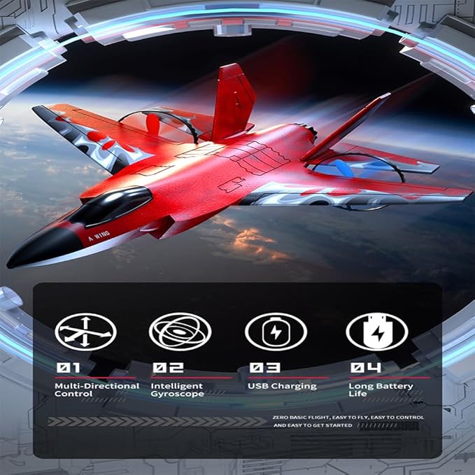 RC Plane, F-35 Jet Plane Remote Control Glider Airplanes,2 Channel 2.4GHZ Remote Control Plane Aircraft, Double Charging Wire RC Airplane Easy to Fly for Adults Beginners (Red)