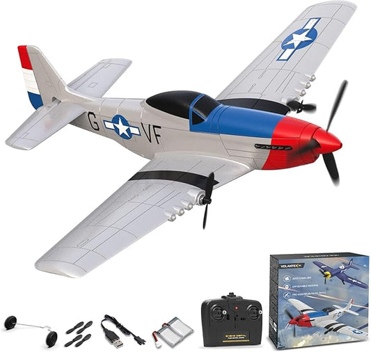 VOLANTEXRC RC Plane 3 Channel Remote Control Airplane Fighter Toys, 2.4GHz 6-axis Gyro Stabilizer RTF Glider Aircraft Plane, Easy to Fly for Adults Kids Beginners Boys (P-51D Mustang)