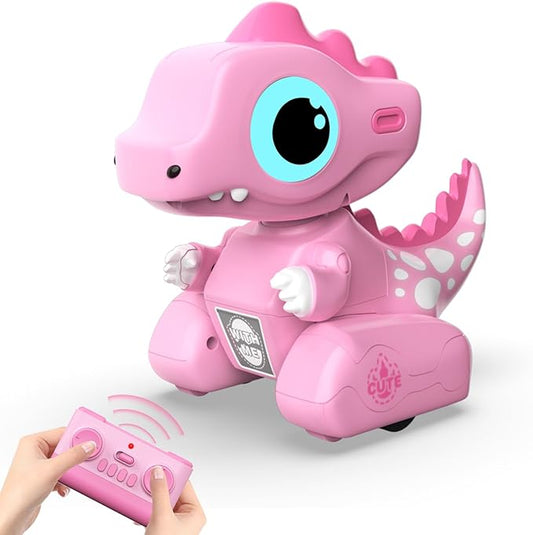 Remote Control Car, 2.4GHZ Remote Control Pink Dinosaur Toys for Kids 3-5, Recording and Repeating LED Lights Eyes Music RC Dinosaur Cars Toys for Girls Boys Birthday Gift