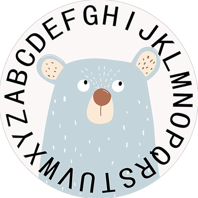 Poowe Round Kids Playroom Rug - Soft Alphabet Nursery Rug for Bedroom-Playtime Collection,Learning & Game Carpet for Classroom,Best Shower Gift for Infant Toddlers (Round 47.2", Words Bear)