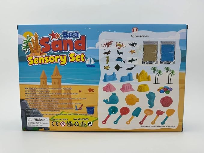 FRUSE Ocean Sensory Bin,Play Sand Art Kit with 2.2lbs Play Sand,12 Sea Animal Toys,Sand Molds,Role Play Beach Toy Sandbox Toys for Toddlers 3 4 5 6 7