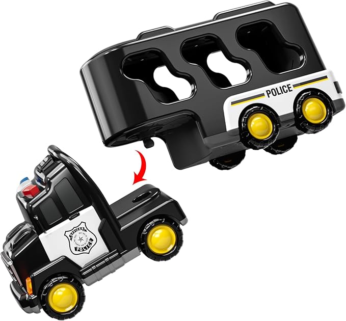 TEMI Police Trucks Boy Toys for 3-5 Year Old Toddlers - Toys for 3 4 5 6 7 Years Old Transport Vehicle Carrier Truck, Boy Trucks Toy Sets, Kids Toys Boys 3-5, Toys for Boys Girls Aged 4-6 5-7