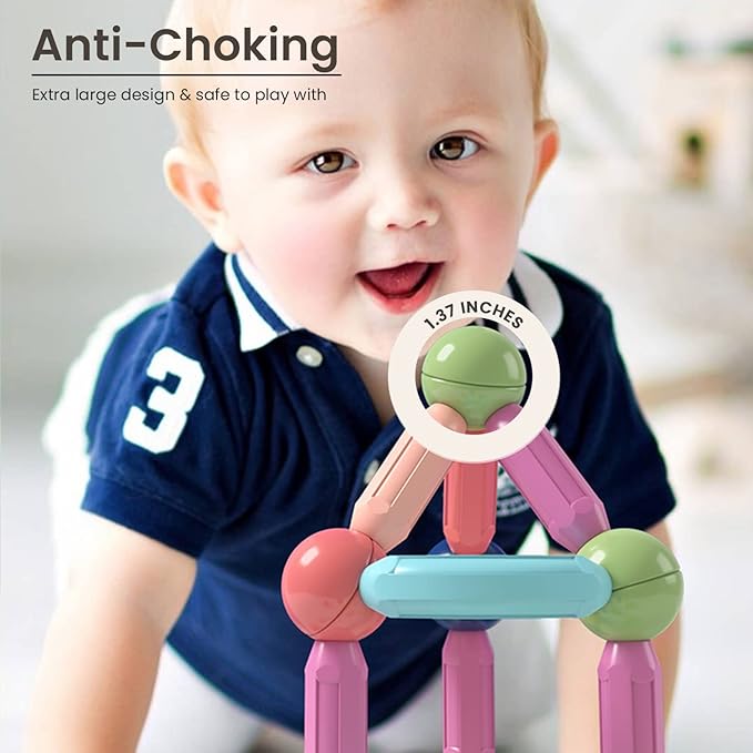 BAKAM Magnetic Building Blocks for Kids Ages 4-8, STEM Construction Toys for Boys and Girls, Large Size Magnetic Sticks and Balls Game Set for Kid’s Early Educational Learning (25PCS)