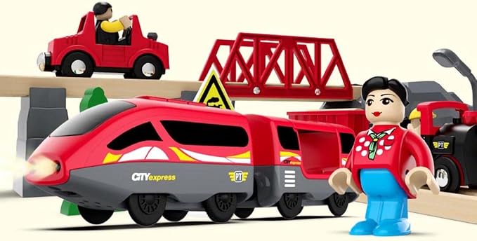 Wooden Train Accessories Train Bridge & Battery Operated Locomotive Train, Compatible with All Major Brand of Railway Tracks.